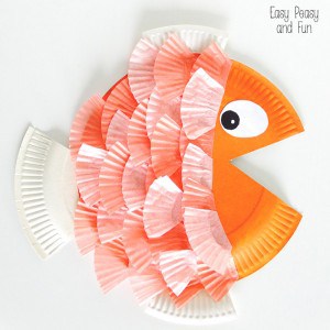 Cupcake pan with paper plates and fish