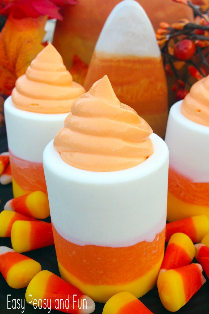 Candy Corn Shot Glasses with Candy Corn Whip - Halloween Desserts