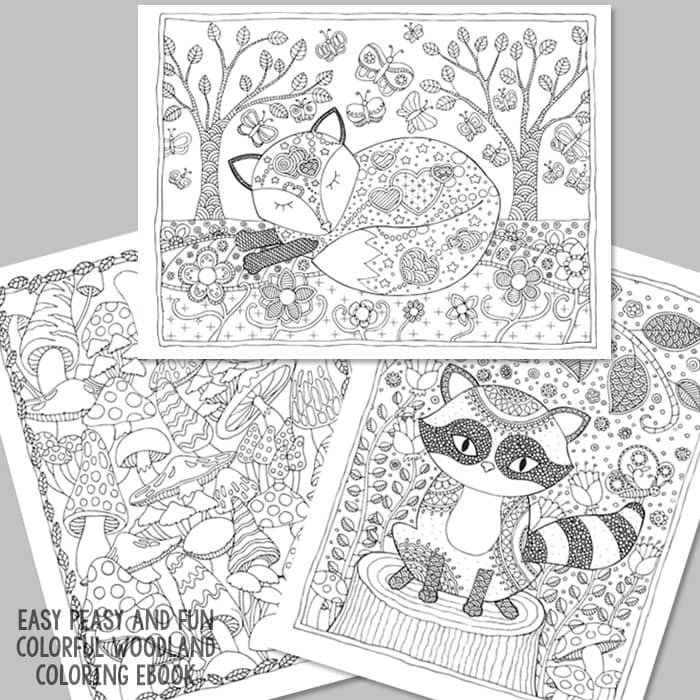 Sleeping Fox, Raccoon and-Mushrooms Coloring Pages for Adults