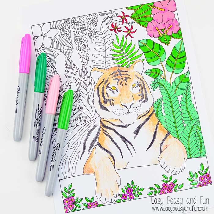 Color the adults with this tiger coloring page