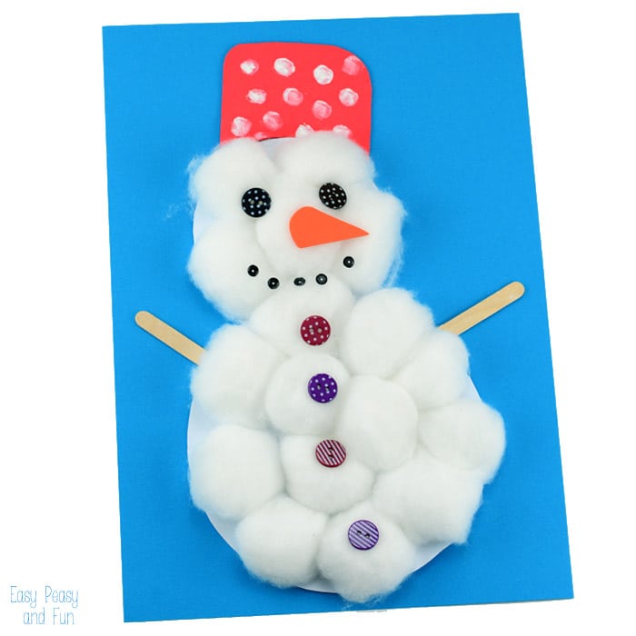 Snowman crafts with cotton balls for children