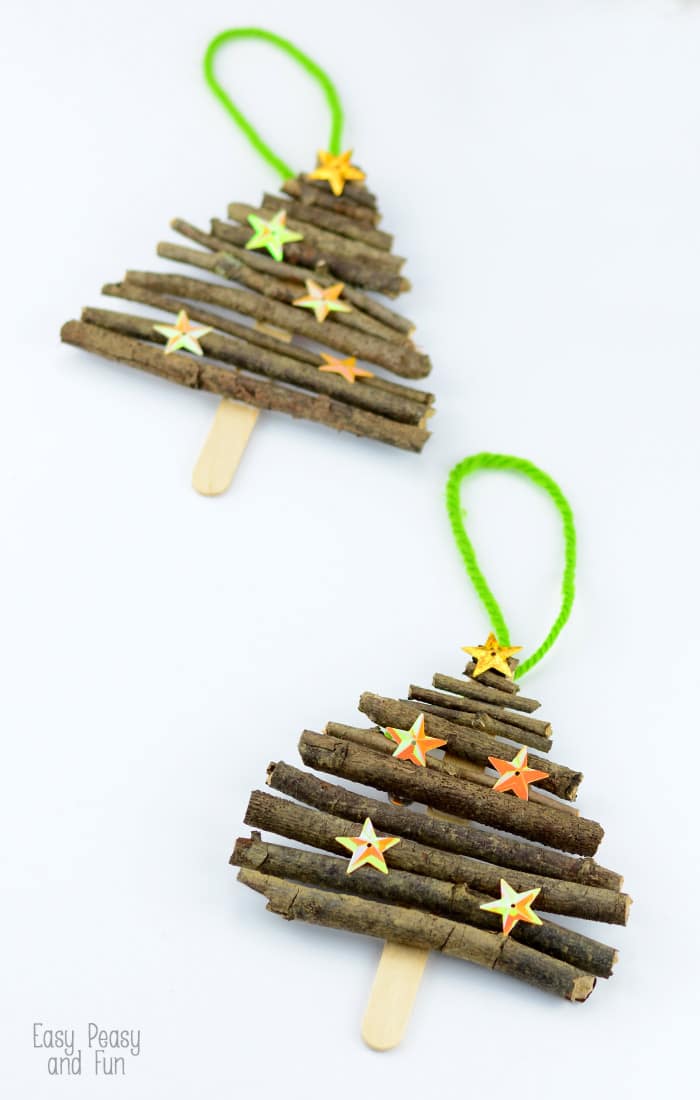 Popsicle sticks and branches Christmas tree decorations-simple and sweet