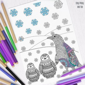 Intricate Penguins Coloring Page perfect for Winter
