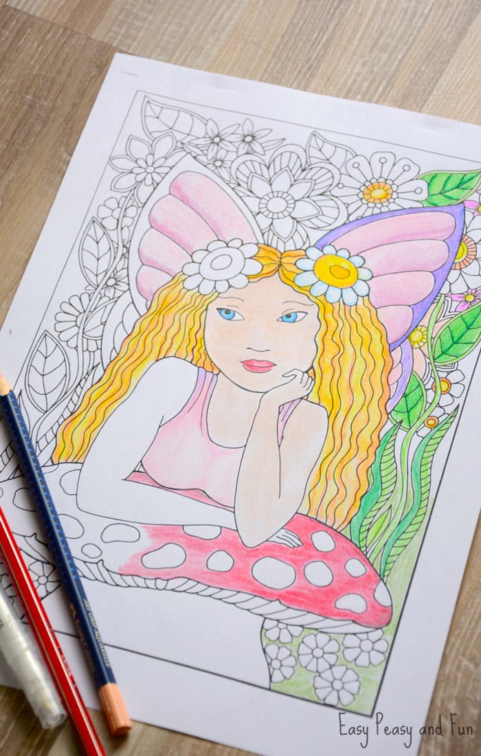 Free printable little fairy coloring page for adults