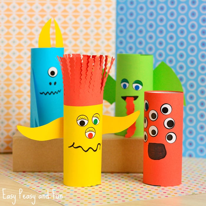 Cute Paper Roll Monster Halloween Crafts for Kids