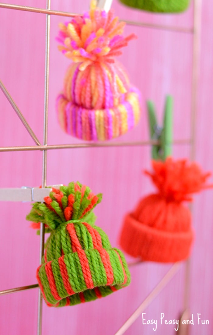 Yarn hat ornaments-Christmas ornaments that kids can make
