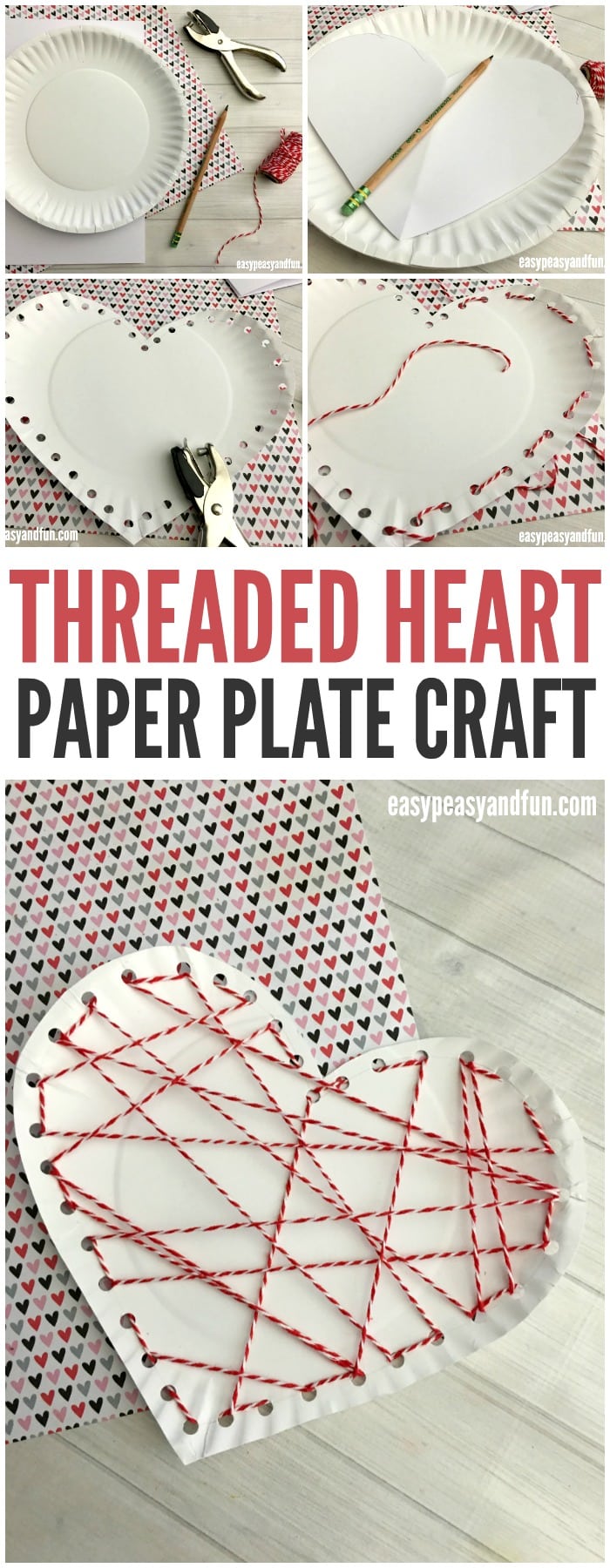 Threaded Heart Paper Plate Craft for Valentines Day