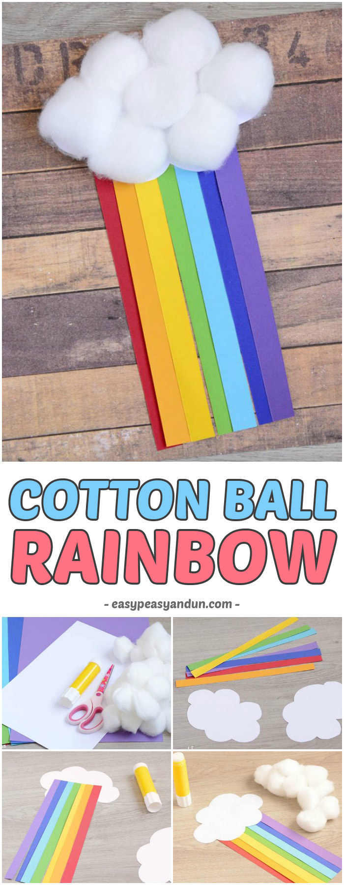 Adorable and Easy to Make Cotton Ball Rainbow Craft for Kids #craftsforkids #activitiesforkids #rainbowcrafts
