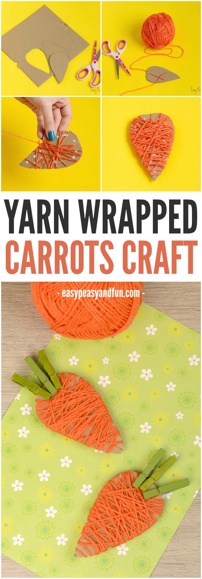 Easy Yarn Wrapped Carrots Craft for Kids