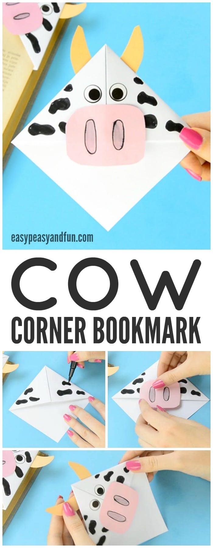 Cute Cow Corner Bookmarks Craft for Kids to Make