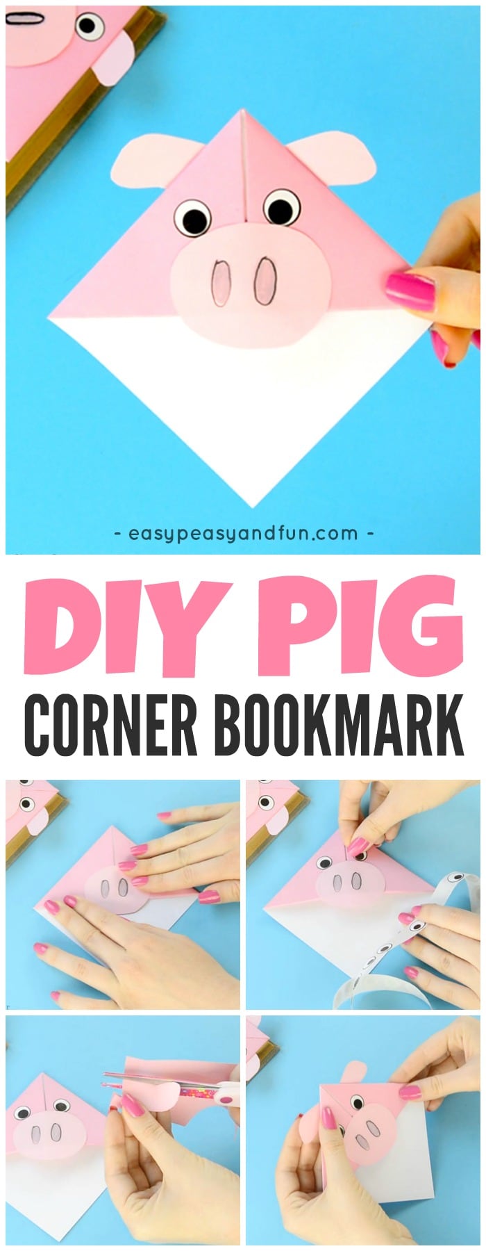 DIY Pig Corner Bookmarks Origami for Kids to Make