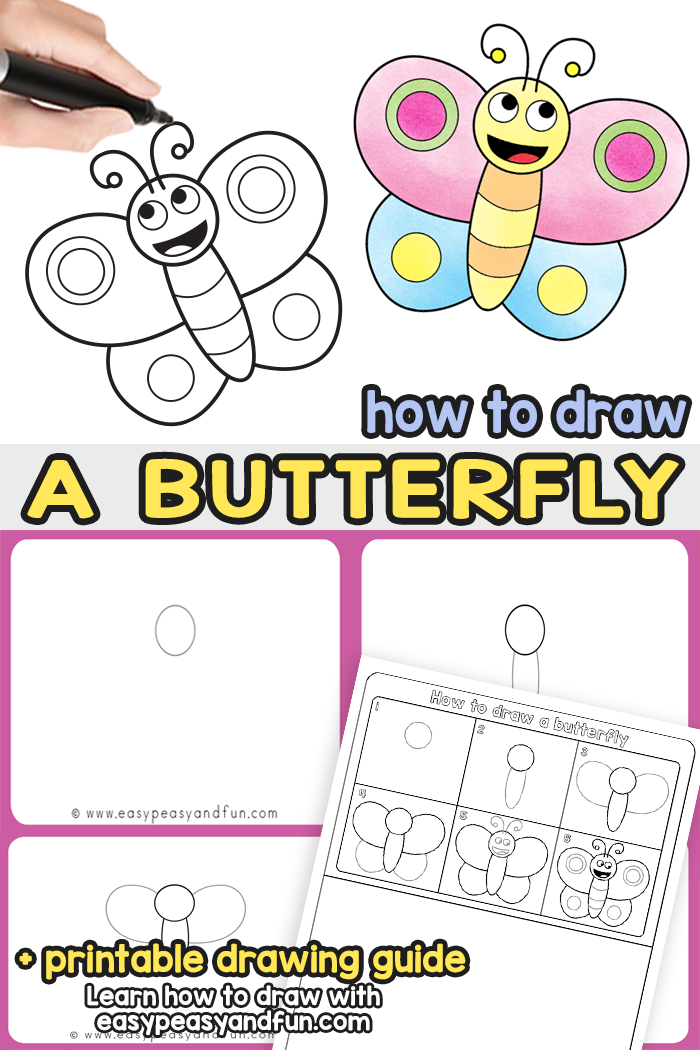 How to Draw a Butterfly Step by Step Guided Drawing for Kids