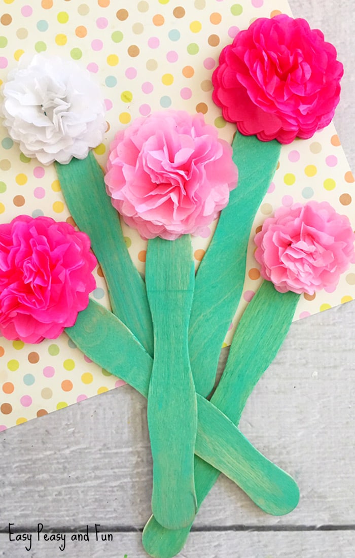 Tissue flower craft made by children