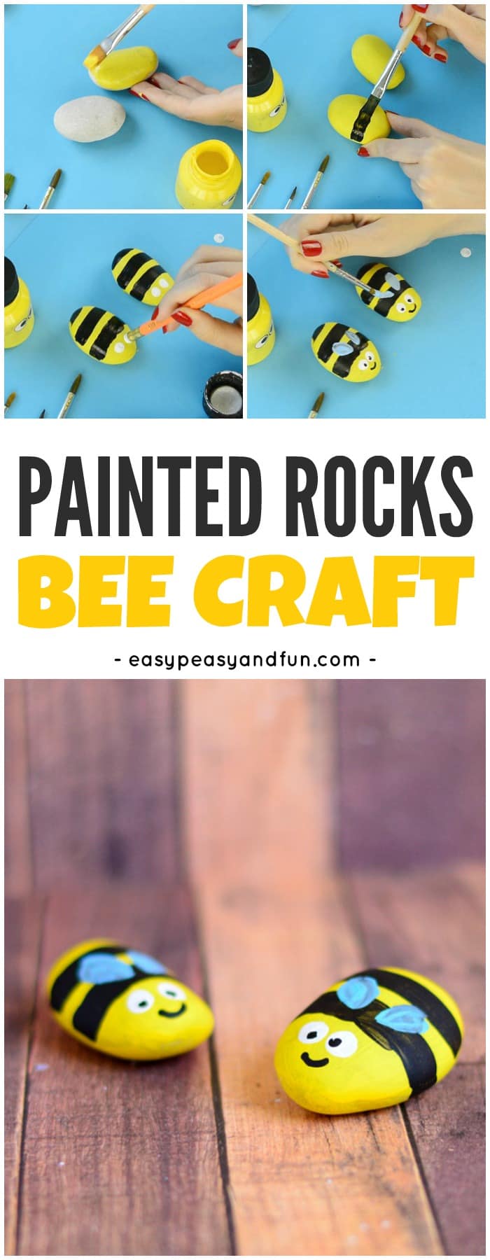 Cute Bee Painted Rocks Craft for Kids