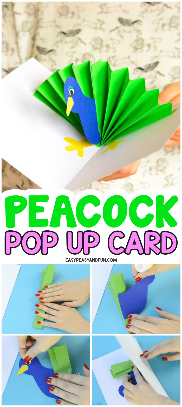 Make This Adorable Paper Peacock Pop Up Card #papercraftsforkids #popupcardideas #craftsforkids