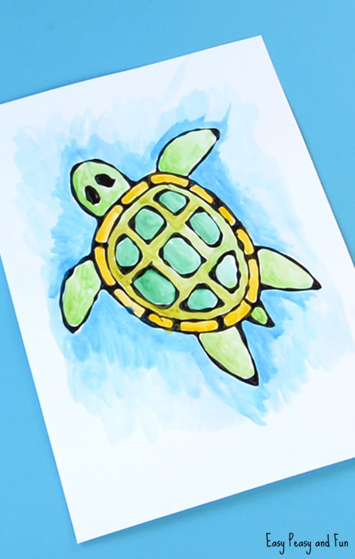 Fun Turtle Black Glue Resist Art for Kids