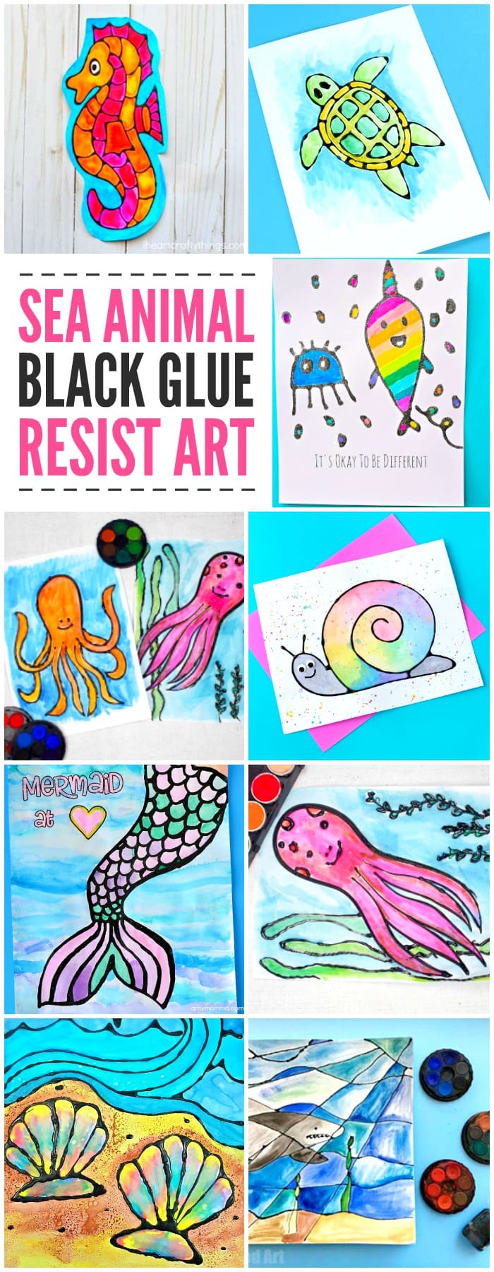 Sea Animal Black Glue Resist Art Ideas for Kids