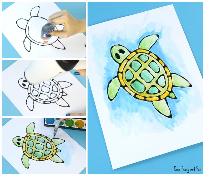 Turtle Black Glue Resist Art