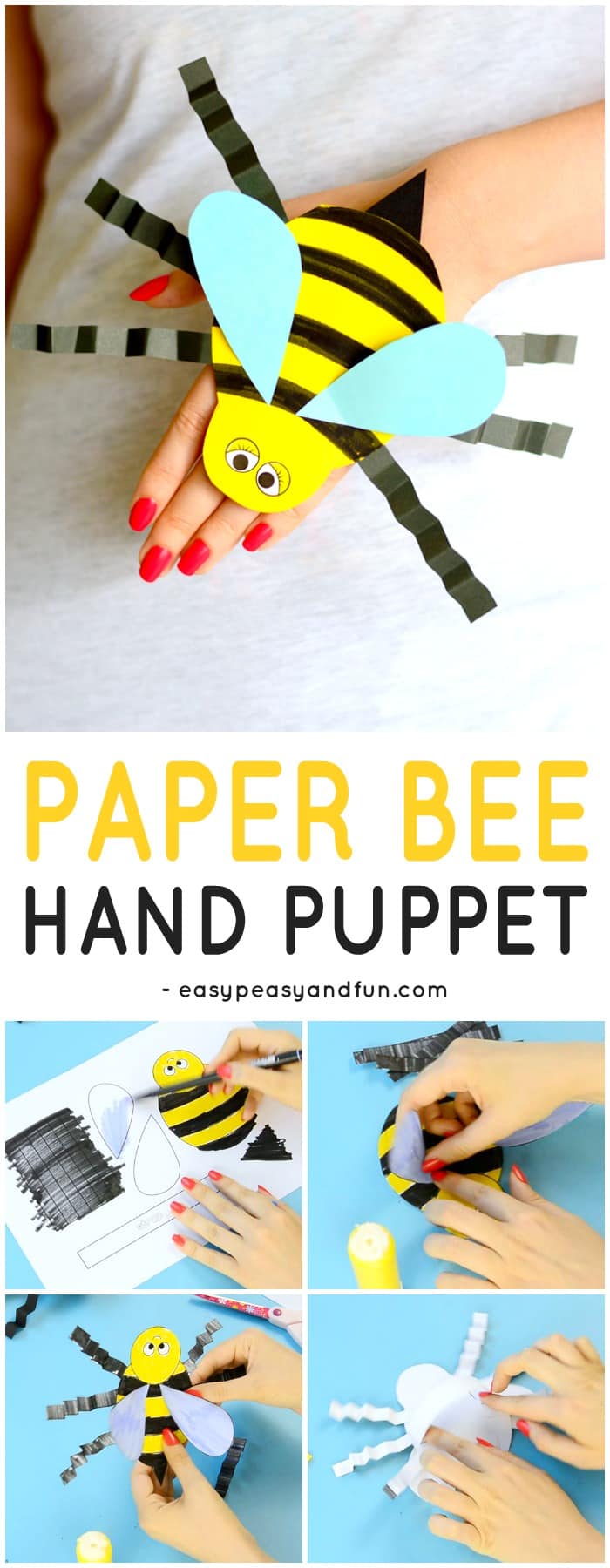 Bee Paper Hand Puppet Template Craft for Kids to Make