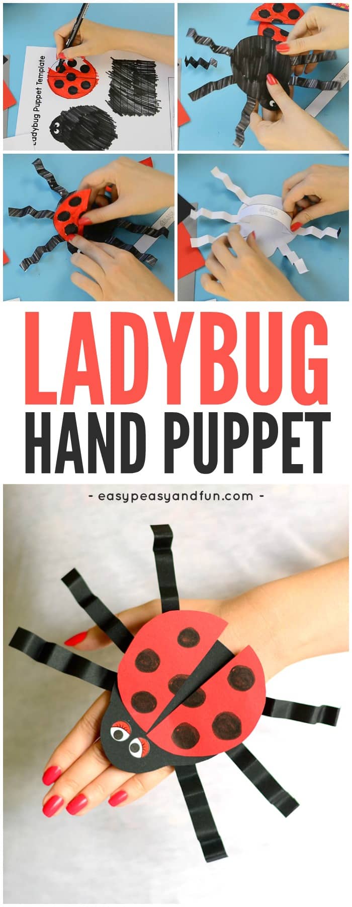 Cute printable ladybug hand puppet template craft for kids