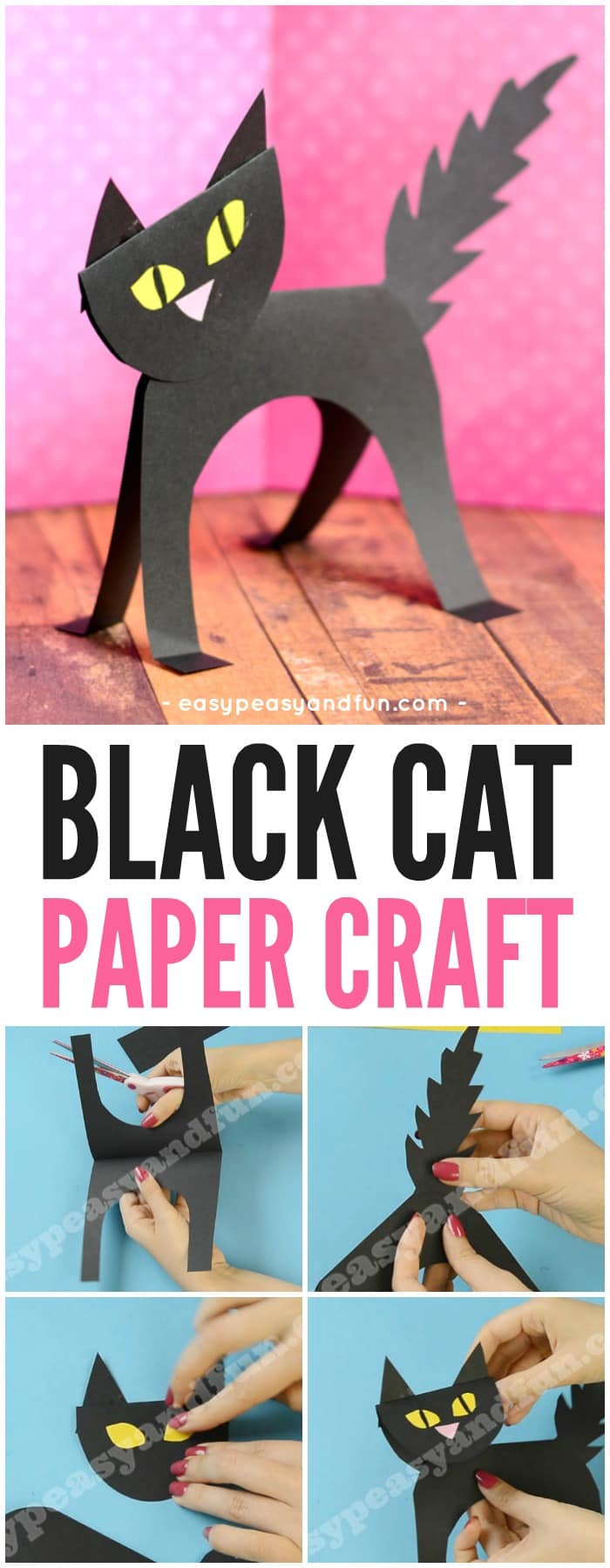 Black Cat Simple Paper Craft for Kids. Fun Halloween Craft for Kids too.