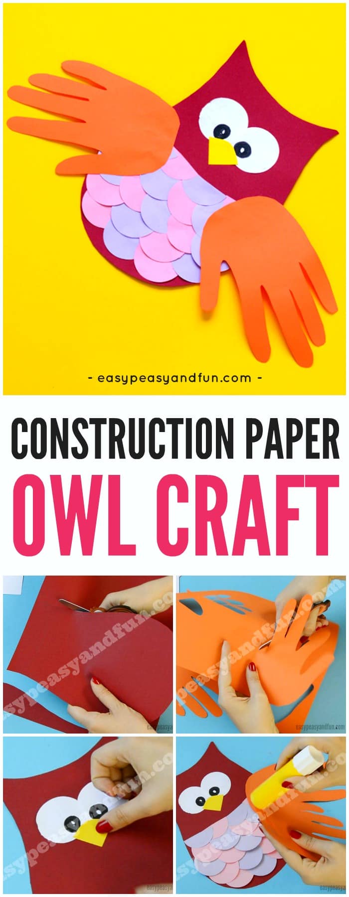 Cute Construction Paper Owl Craft for Kids to Make. Fun fall craft idea.