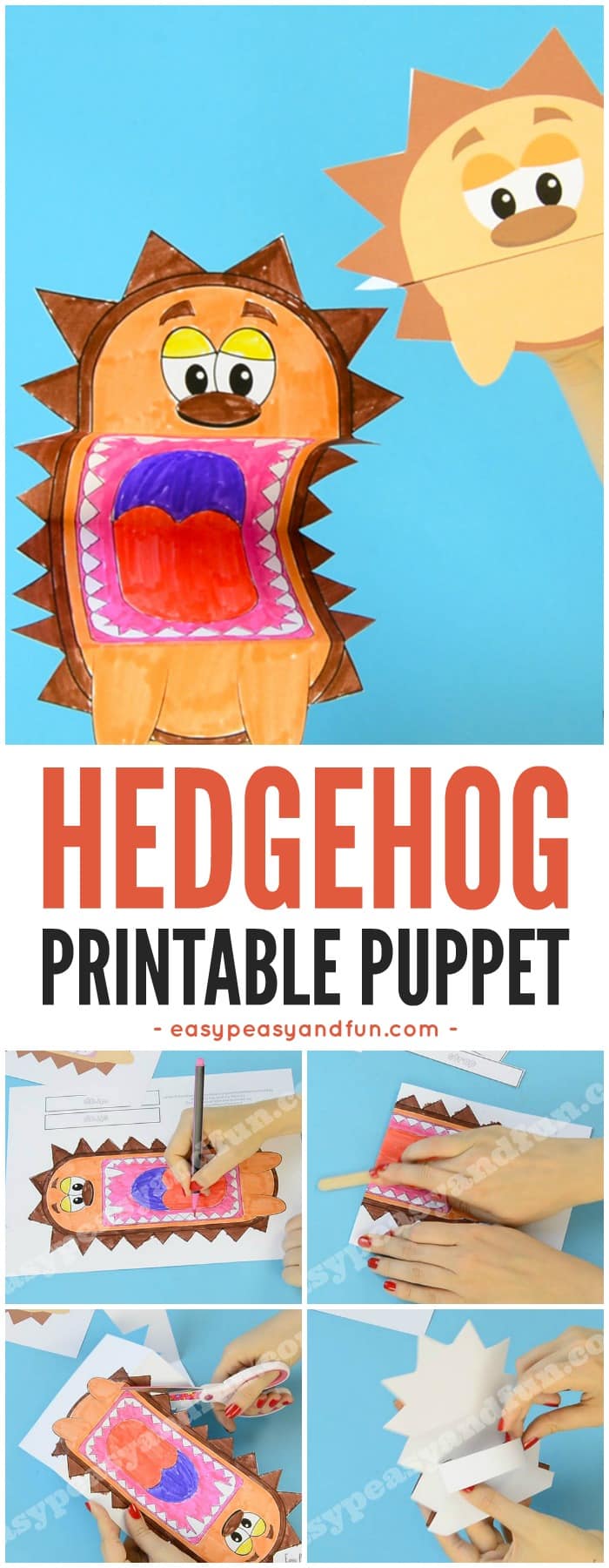 Children's printable hedgehog puppet template craft