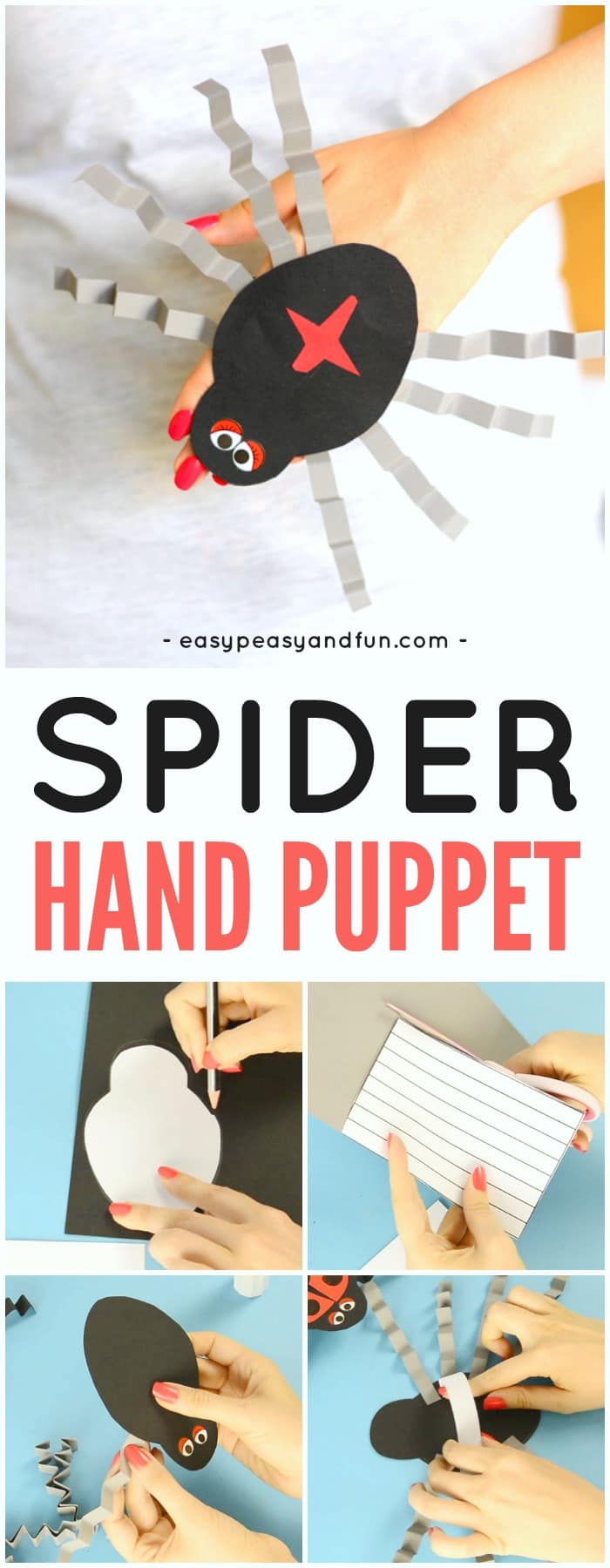 Spider Hand Puppet Paper Craft for Kids with Printable Template