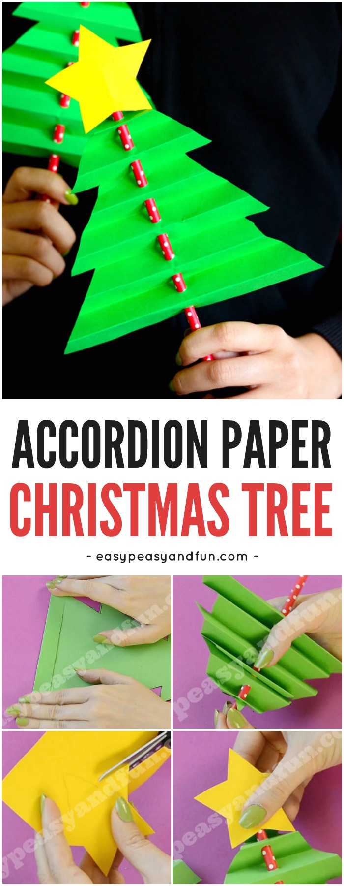 Accordion Paper Christmas Tree. Simple Christmas Craft for Kids with a Printable Template.