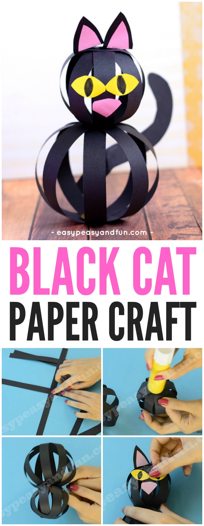 Children's black cat crafts with paper strips
