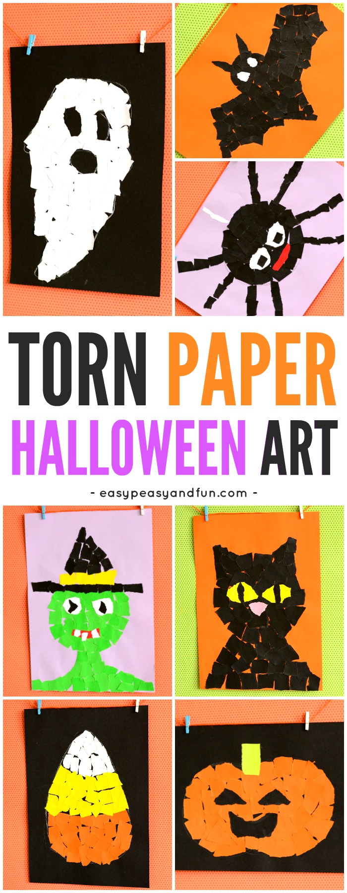 Halloween Torn Paper Art Ideas – Mosaic Collage Art