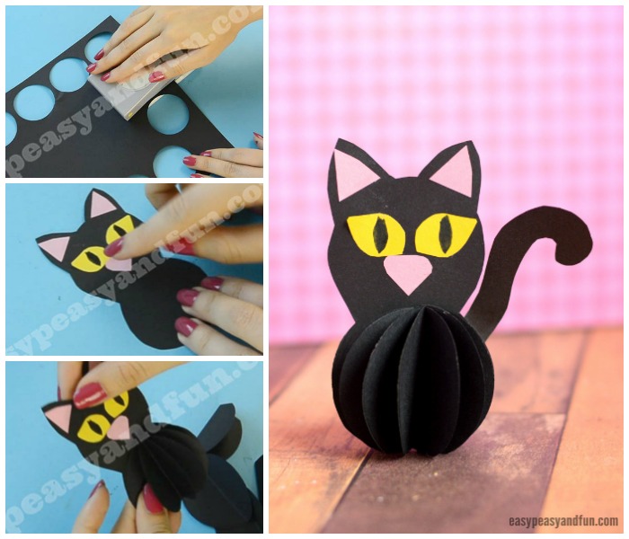 Paper Ball Black Cat Craft Idea for Kids
