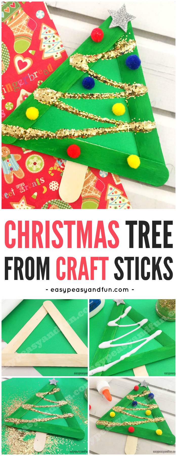 Simple Christmas Tree Craft for Kids from Craft Sticks 