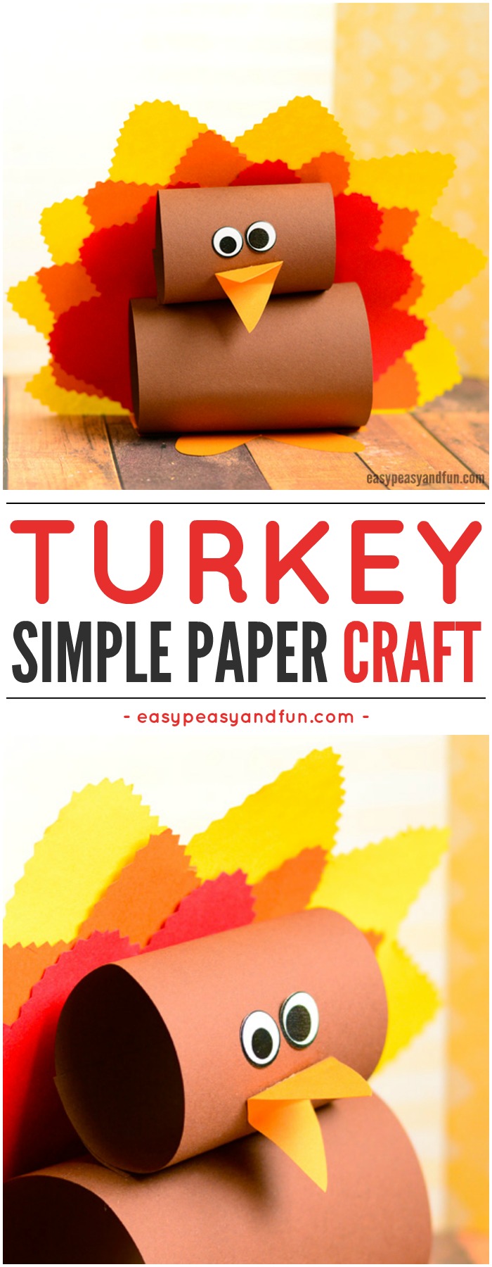 Easy paper turkey craft for kids.  Fun Thanksgiving paper craft ideas to keep them busy.