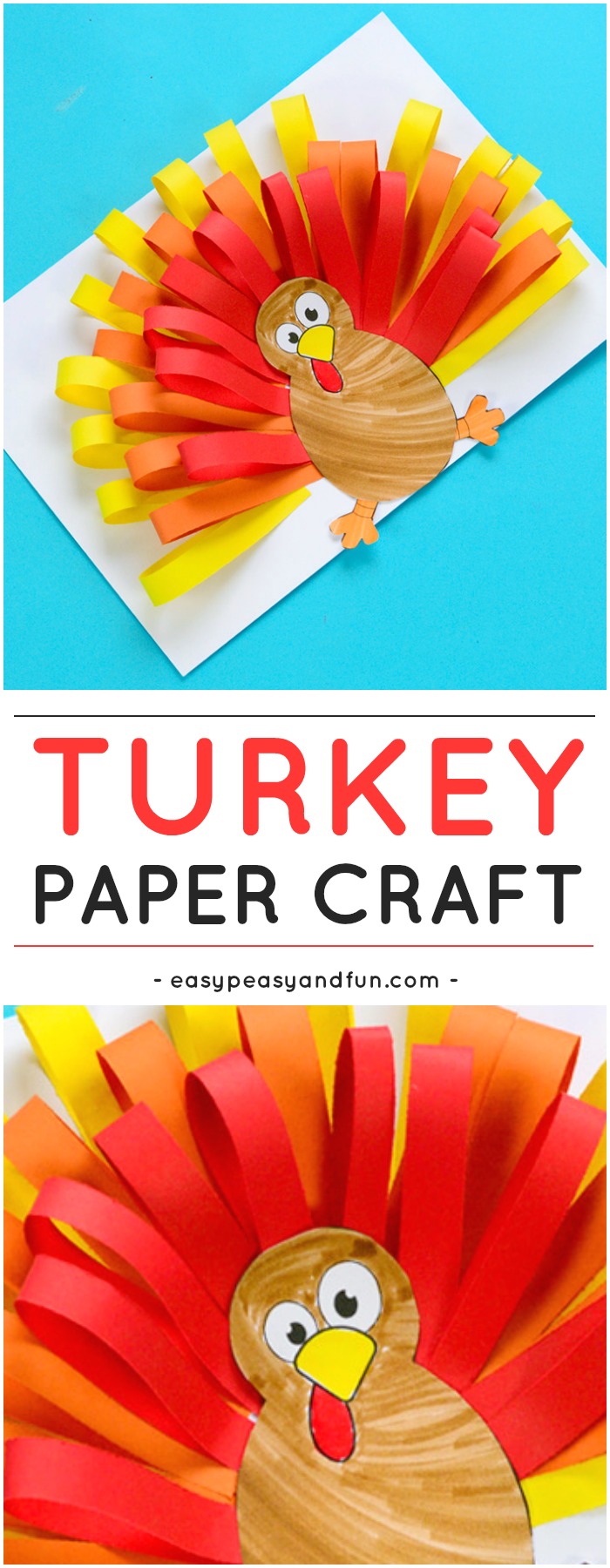 Cute Paper Turkey Craft for Kids. Fun Thanksgiving or Fall activity for kids to make.