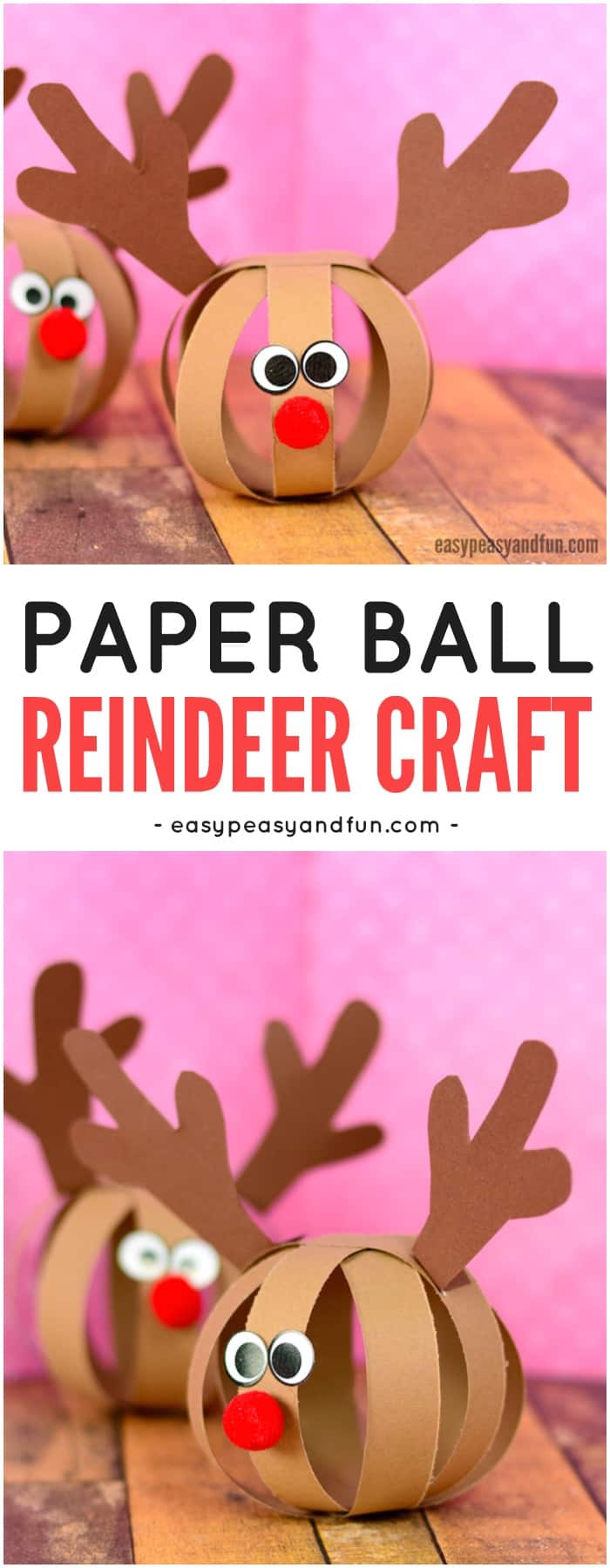 Cute paper ball reindeer crafts. The perfect Christmas crafting activity for kids.