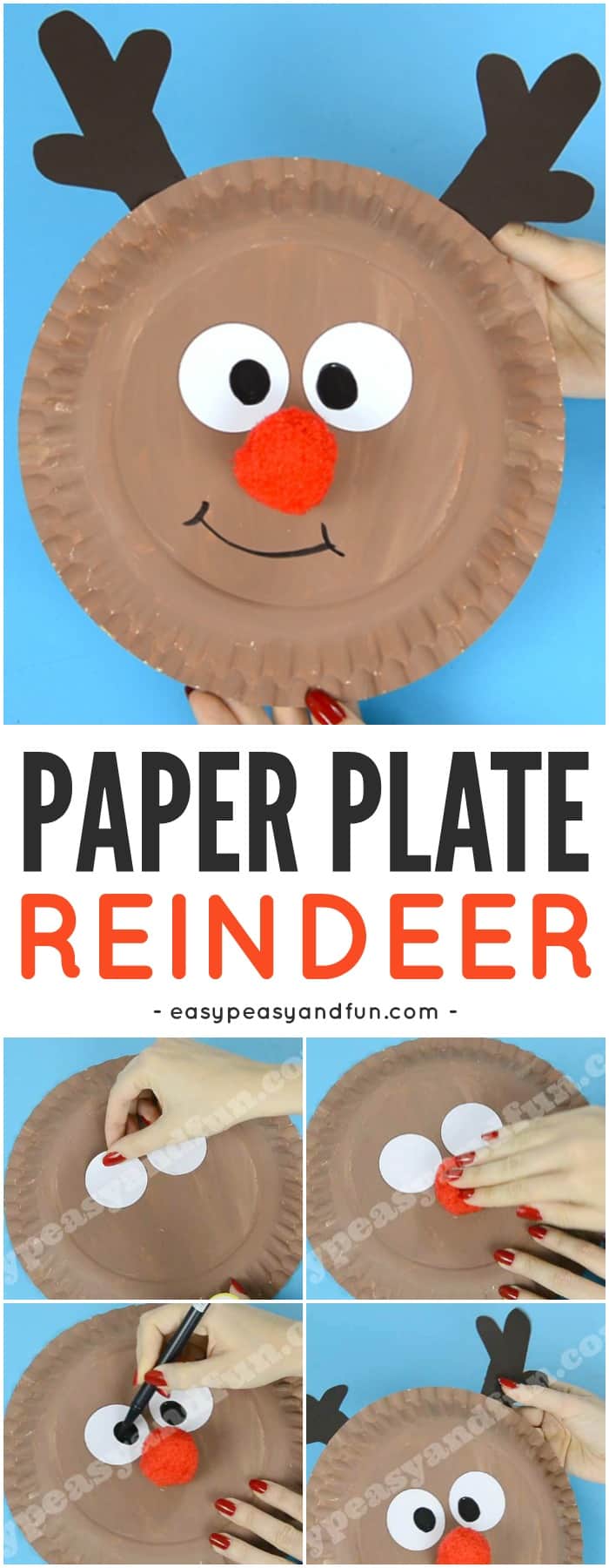 Cute reindeer paper plate craft for children. Fun Christmas activities for kids.  #Craftforkids #Christmascraftsforkids #Reindeercraftsforkids