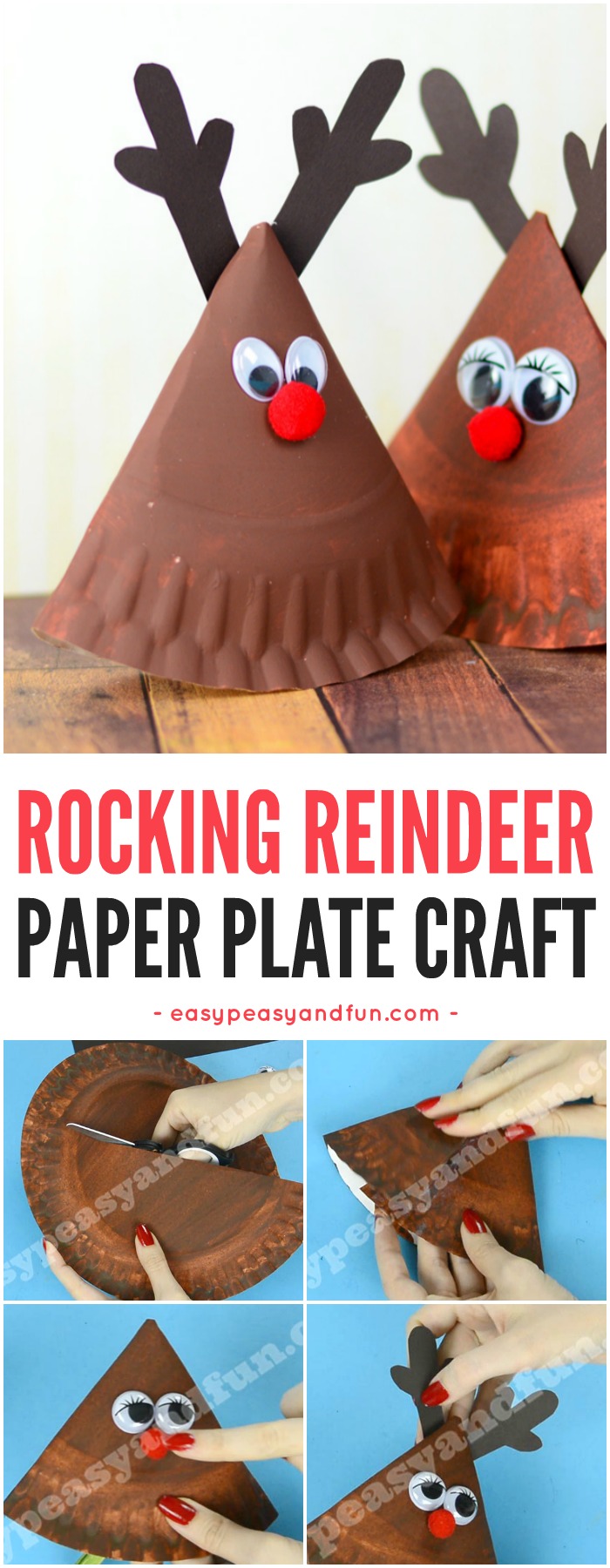 Cute rocking paper reindeer craft for kids.  Super fun Christmas craft idea for kids.