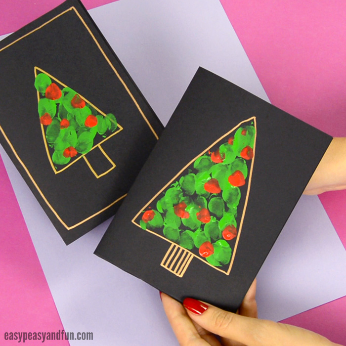 DIY fingerprint Christmas tree card 