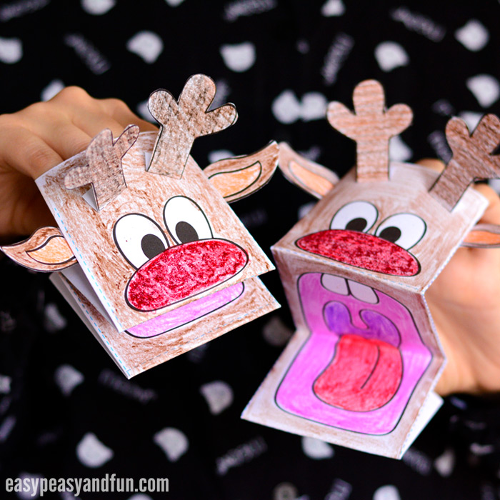 Children's printable reindeer paper puppet crafts