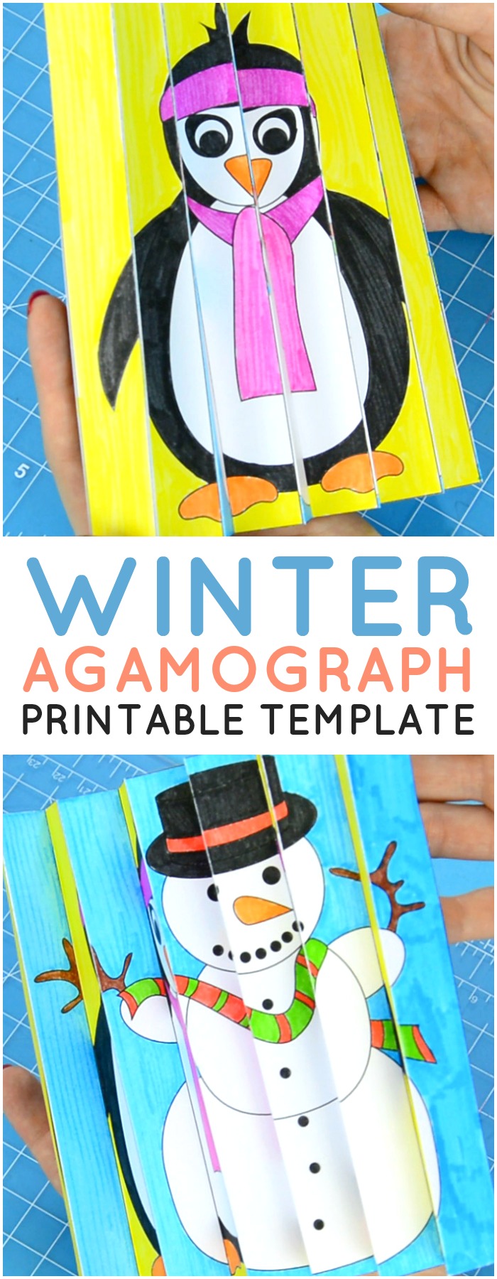 Printable Winter Agamograph Template for Kids to Make. Super fun Winter craft for kids to have loads of fun.