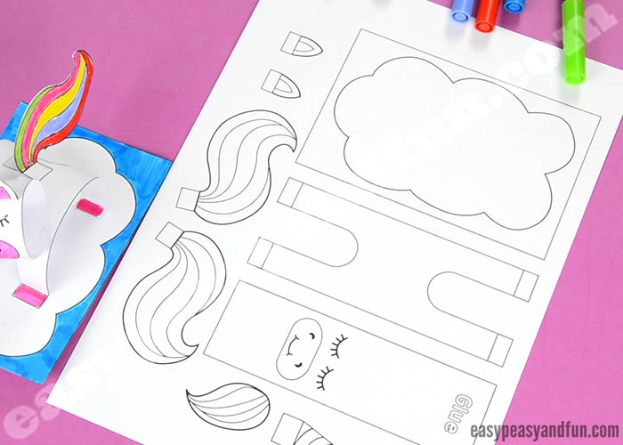 3D Construction Paper Unicorn Craft Printable Template - Easy Peasy and Fun