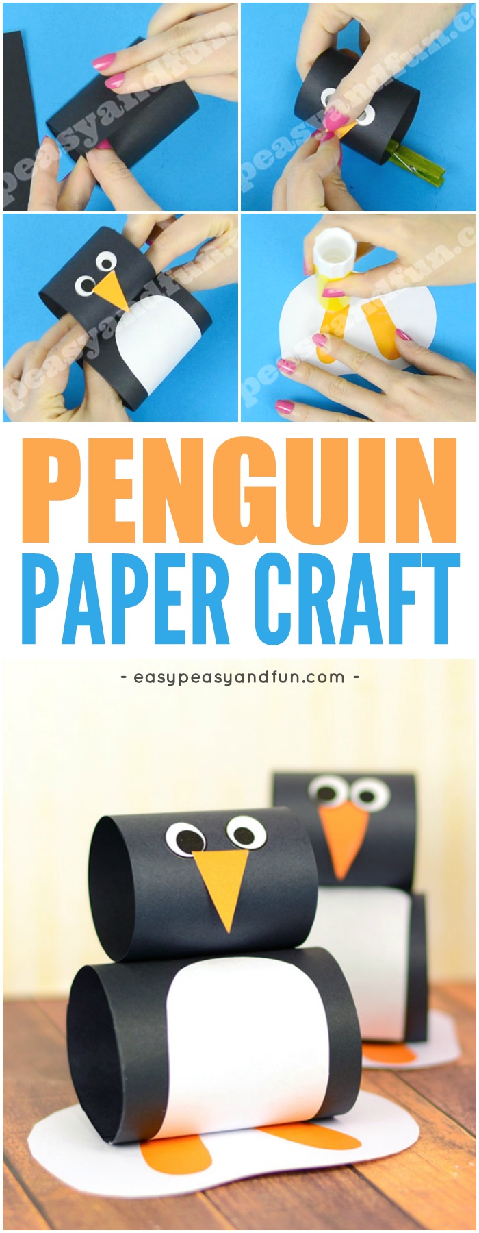 Cute paper penguin crafts for kids.  Fun and simple winter craft ideas for kids to make.