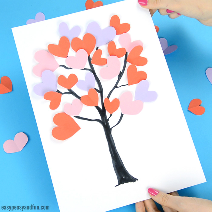 Tree with paper heart craft ideas for kids