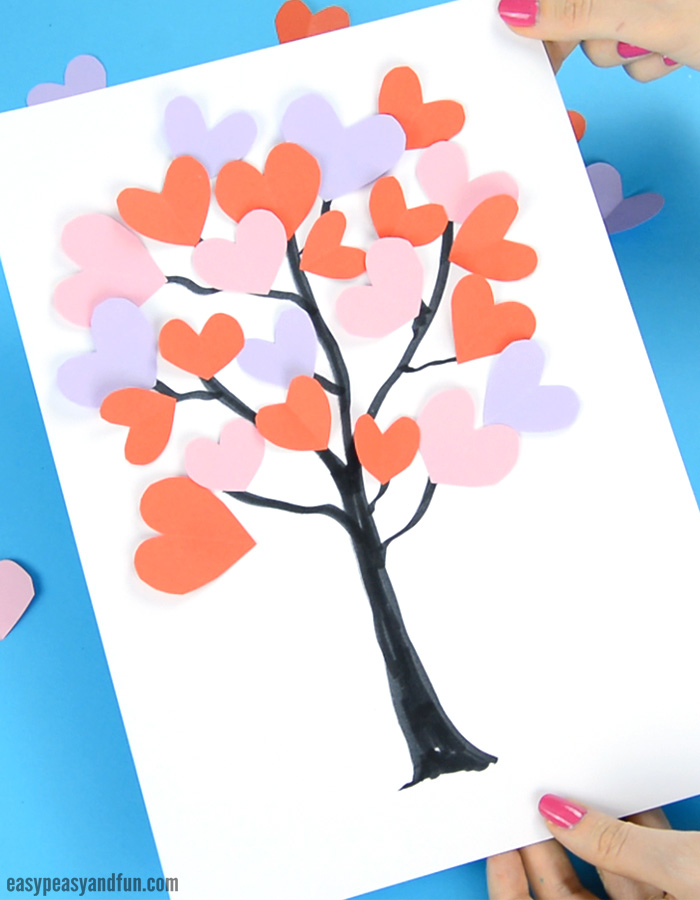 Children's paper heart craft tree