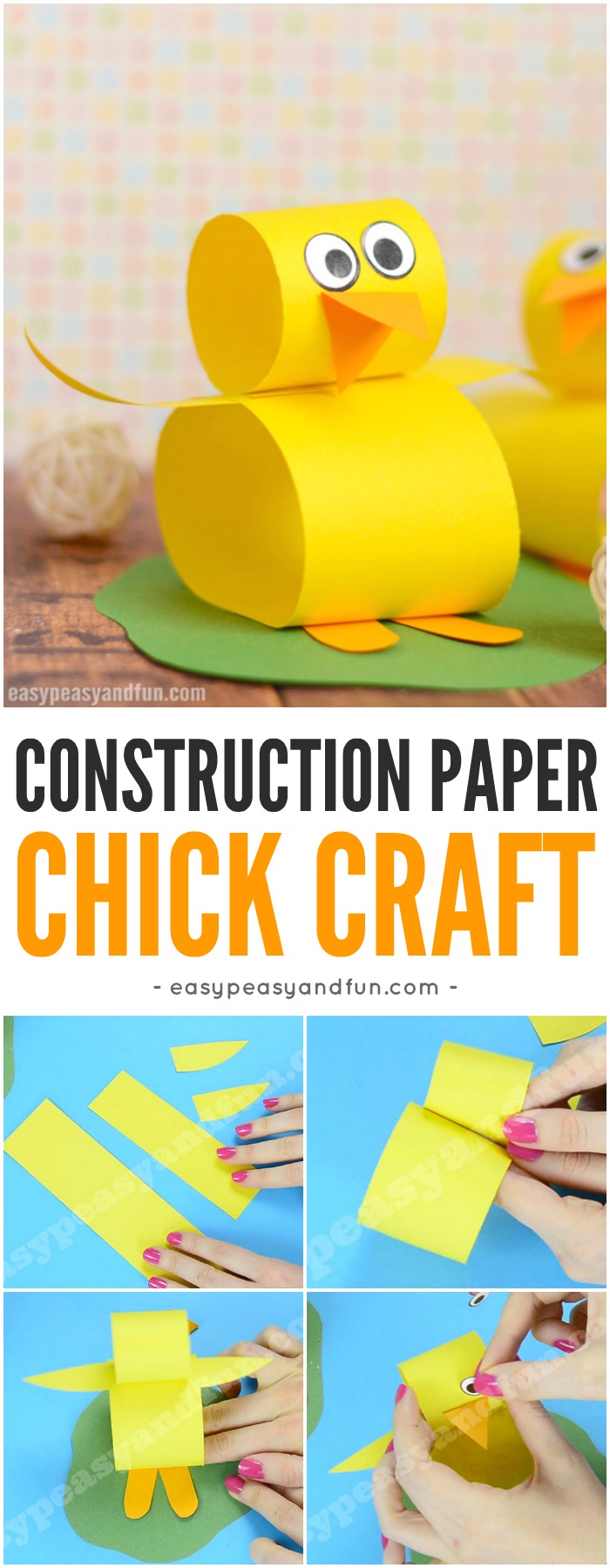 Cute Construction Paper Chick Crafts for Kids #Eastecraft #papercraft #craftforkids