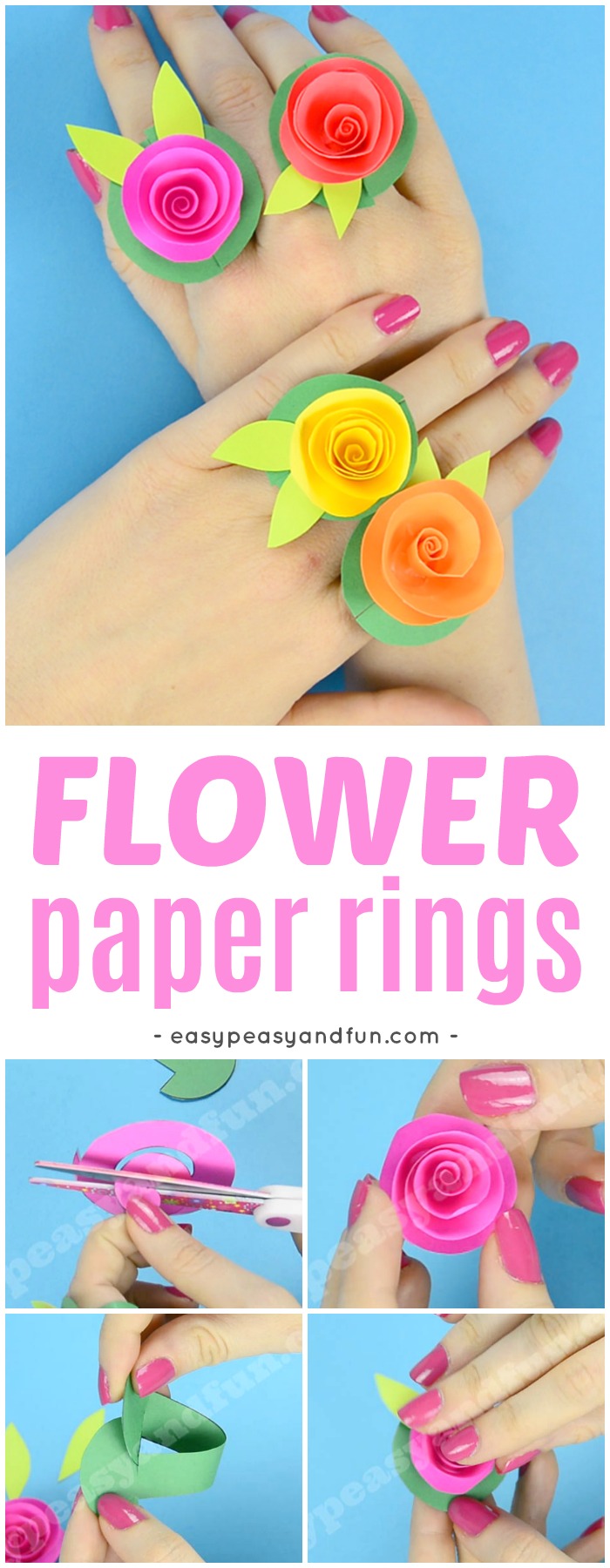 Beautiful Flower Paper Rings Spring Craft for Kids with Printable Template #flowercrafts #Springcrafts #papercrafts