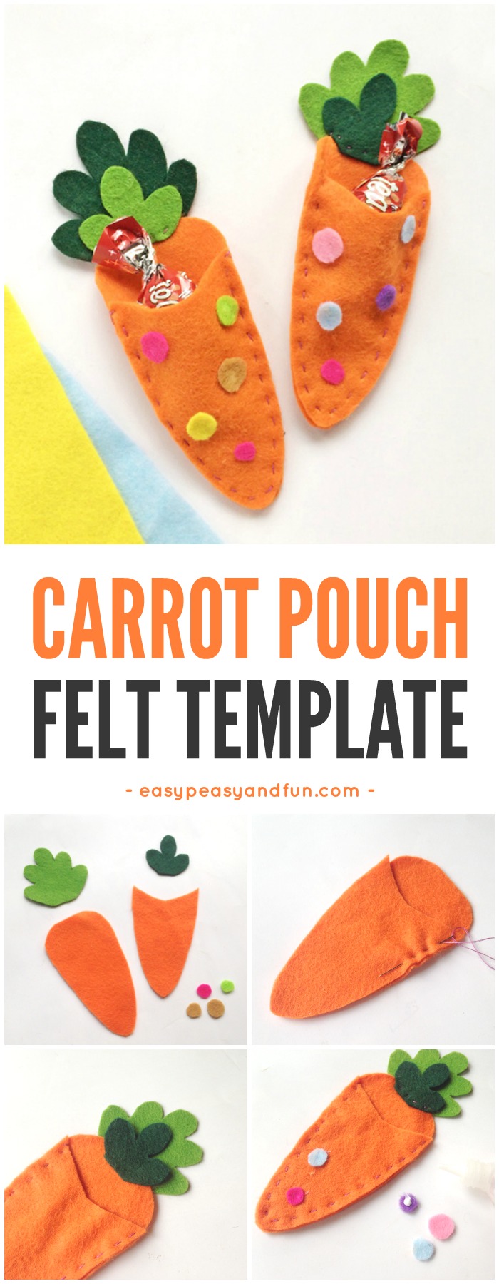 Carrot Treat Pouch Easter Felt Printable Pattern #feltpattern #Eastertreatpouch #EasterDIY