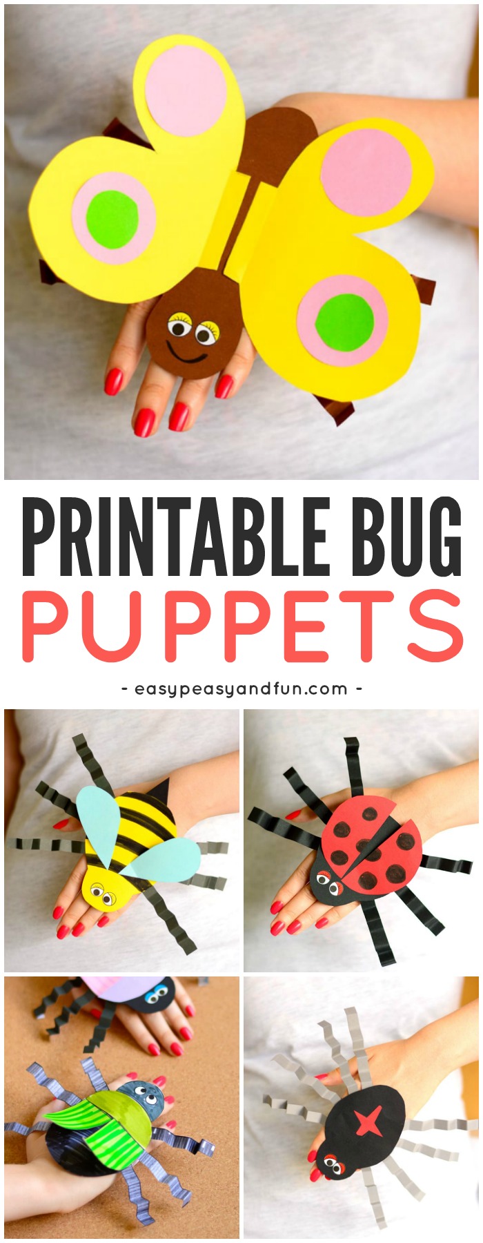 Printable Bug Paper Puppets Templates for Kids