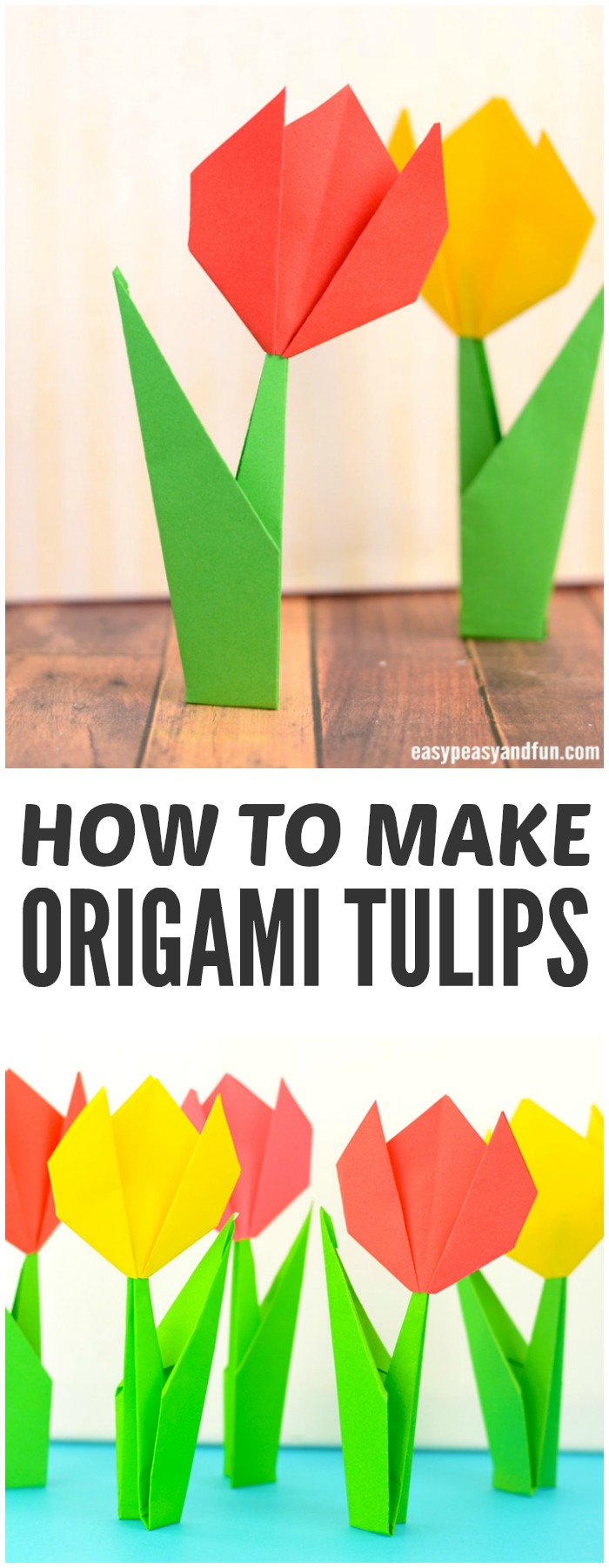 How to make origami flowers.  Step by step tutorial on origami tulips.